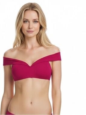 BECCA Socialite Off Shoulder Bikini Top in Raspberry with Portrait Collar